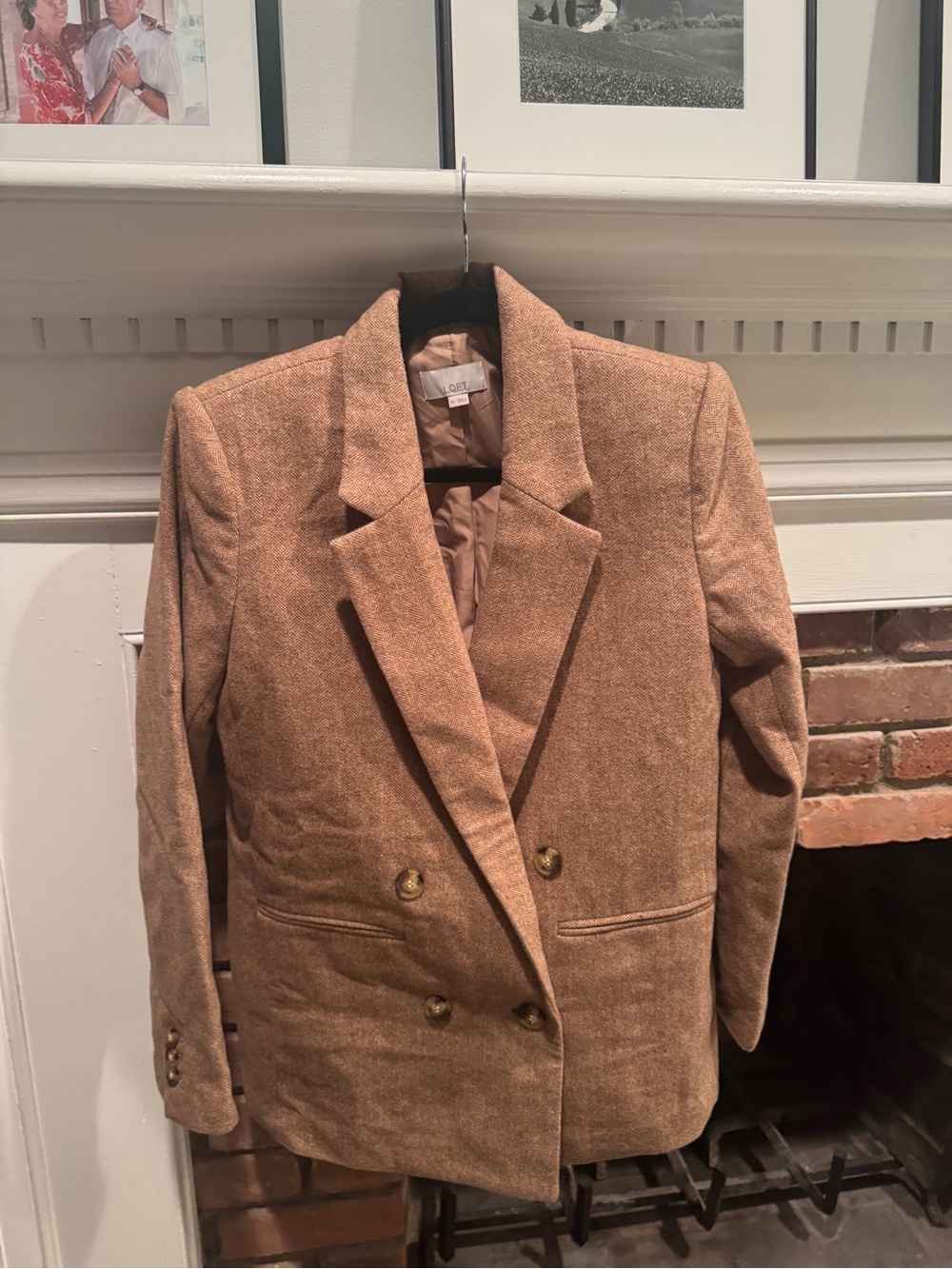 LOFT Double-Breasted Tan Blazer with Gold Buttons